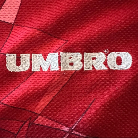 Vintage Umbro 90s Red Referee Soccer Jersey | Abstract Geometric Football Shirt - Picture 6 of 9